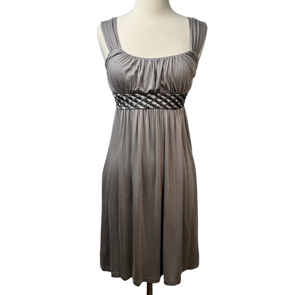 Soprano Gray Sleeveless Empire Waist Dress S